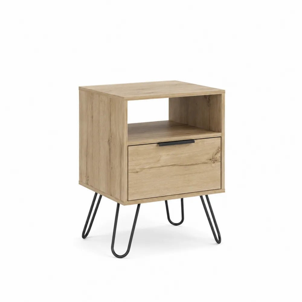 Nachttisch aus Holz mit Schublade und offenem Fach