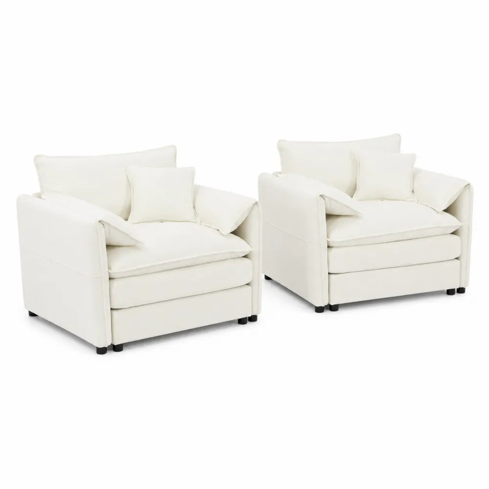 2er Set Sessel Cremeweiß Holzrahmen