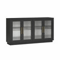 Schwarzes Holzsideboard mit geriffelten Glastüren und Metallgriffen