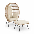 Rattan Lounge Sessel mit Hocker Beige Stahl