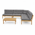 Ecksofa-Set aus Akazienholz mit grauen Kissen