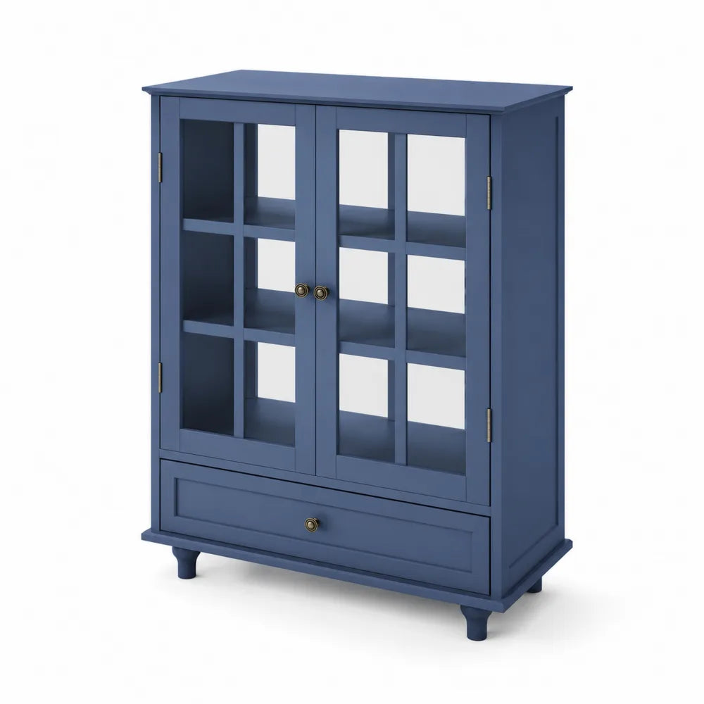 Holzvitrine mit gehärtetem Glas Blau 120x90x40cm