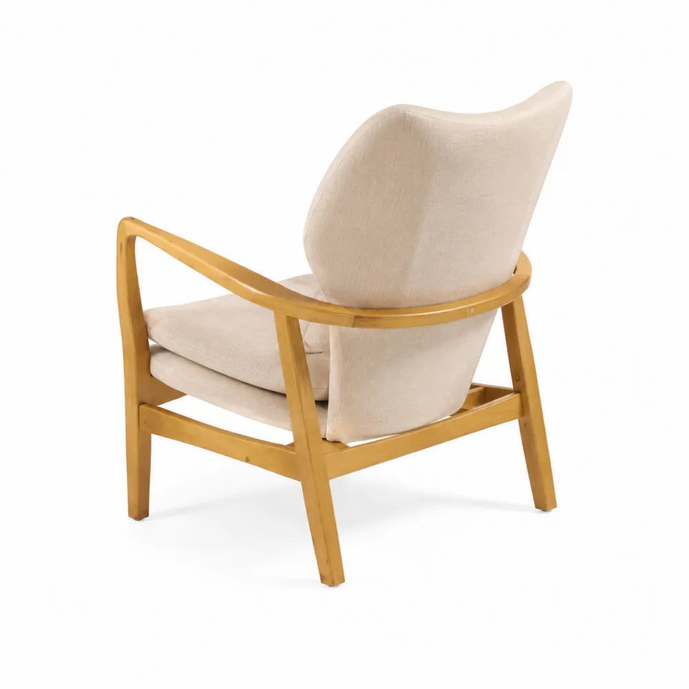 Sessel aus Holz mit Leinenbezug in Beige