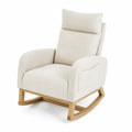 Schaukelstuhl aus Stoff und Eichenholz in Beige