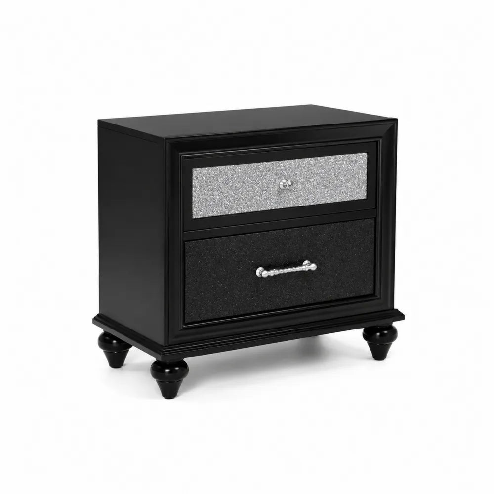 Nachttisch mit 2 Schubladen Schwarz/Silber MDF und Glas